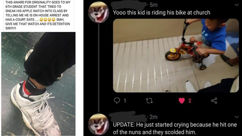 15 Stories Of Kids Doing Extremely Dumb Things A collection of kids doing stupid things photo of kid on a bike in a church hitting nuns and an apple iWatch used for house arrest