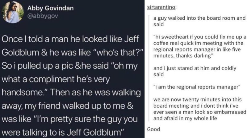 Two people who had no idea who they were talking to in the following collection.