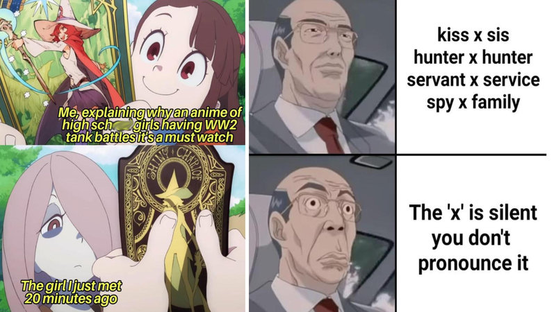 Two images from Animemes.