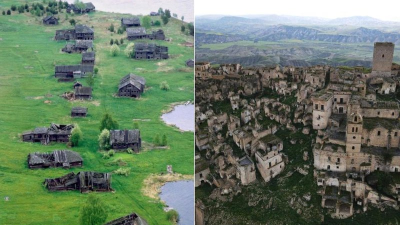 Two images of abandoned towns.
