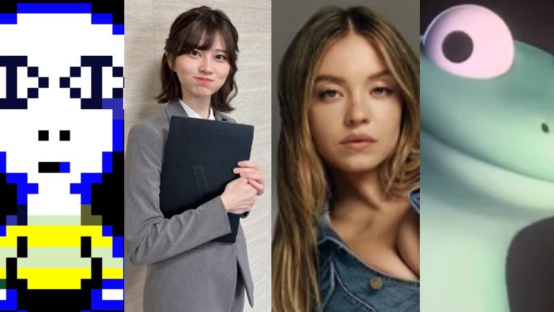 images of sydney sweeney, the Japanese salarywoman, the Elio lizard and Togore Dreemurr