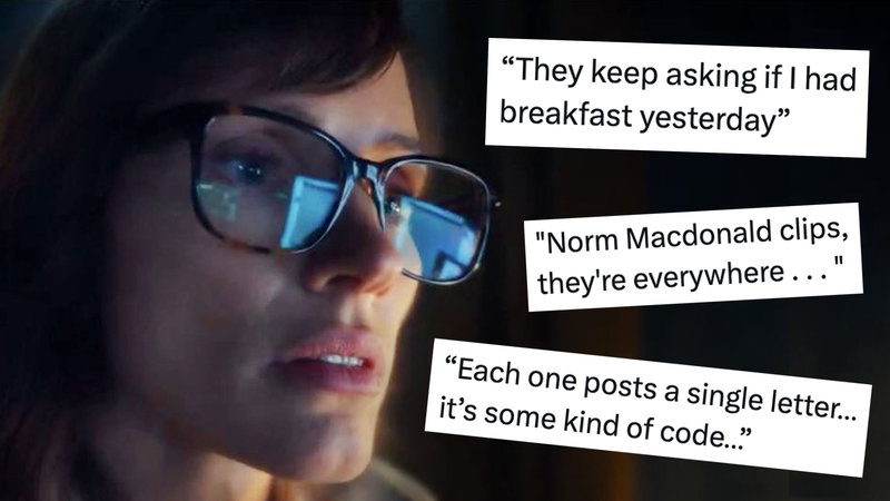 The meme from "The Savant" of actress Jessica Chastain wearing glasses and looking at a computer screen in a dark room explained.