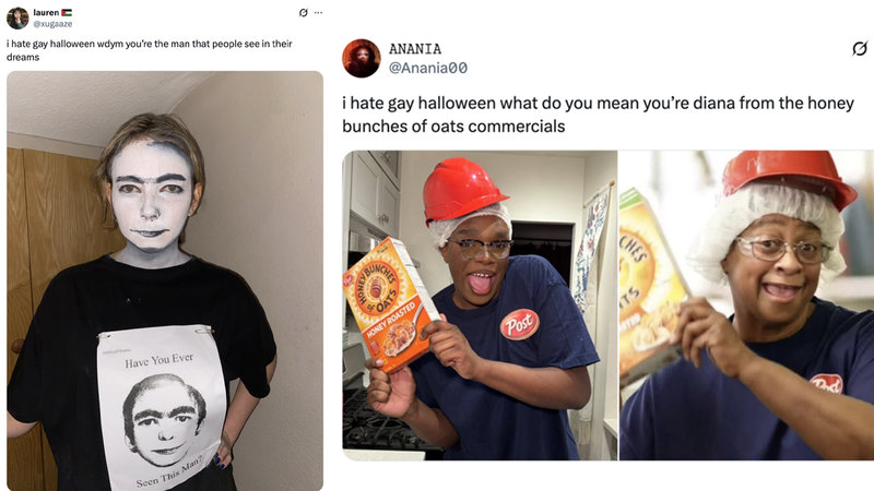 Two tweets of Halloween costumes from the collection.