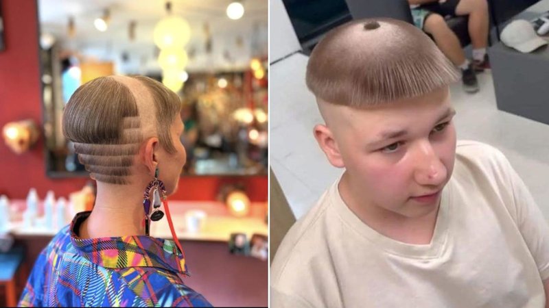 Two photos of hair crimes.