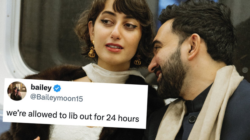 Zohran Mamdani and his wife Rama Duwaji with a tweet about "libbing out."