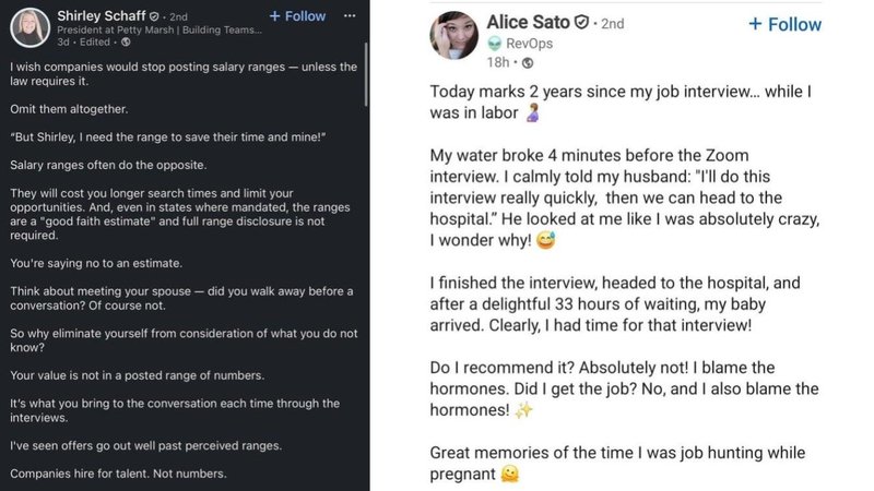 Two screenshots from LinkedIn.