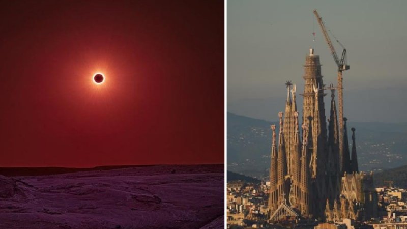 One image of the eclipse and one of a church in Spain.