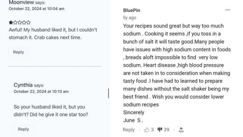 Two recipe reviews.