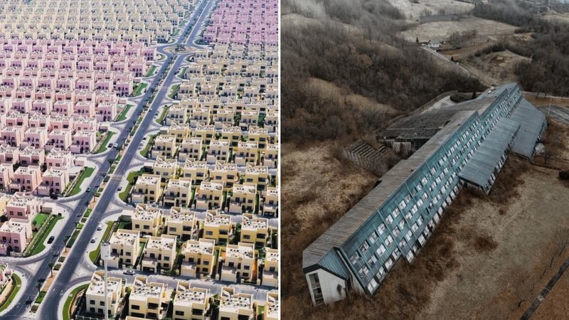 Two photos of cities.