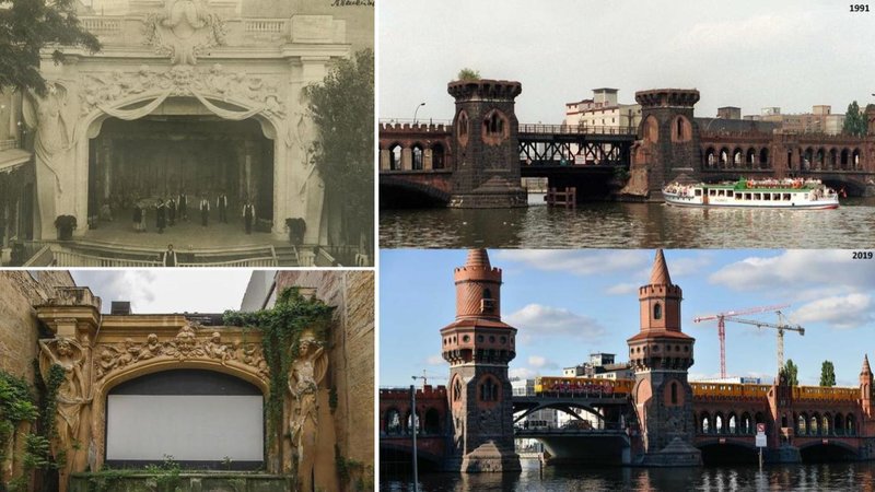 Two images of places then and now.