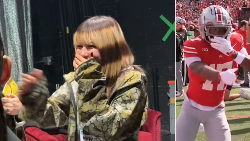 Images of Alysa Liu and an NFL player doing the scuba dance.