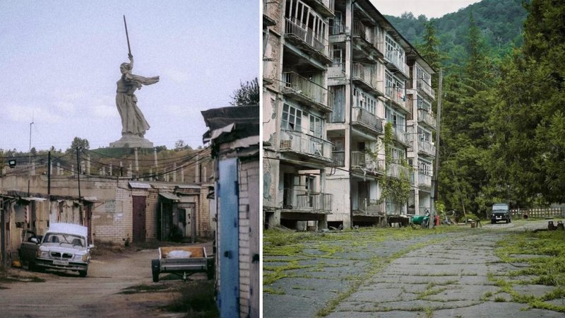 Two photos of cities.