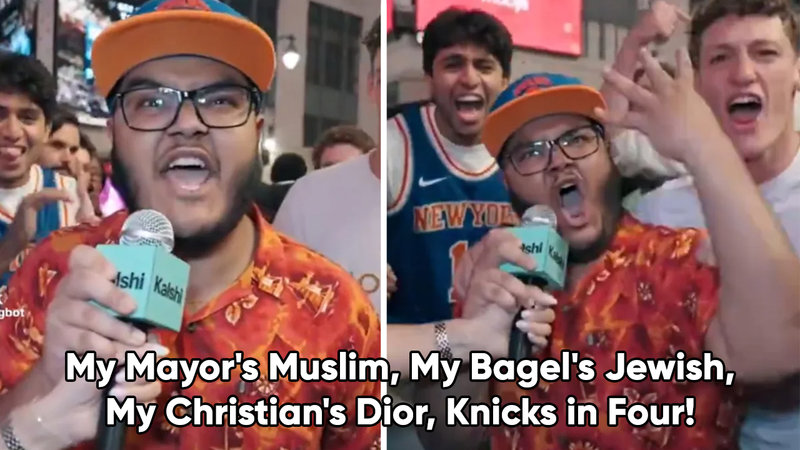 The 'My Mayor Muslim, My Bagels Jewish' meme and Knicks motto explained.