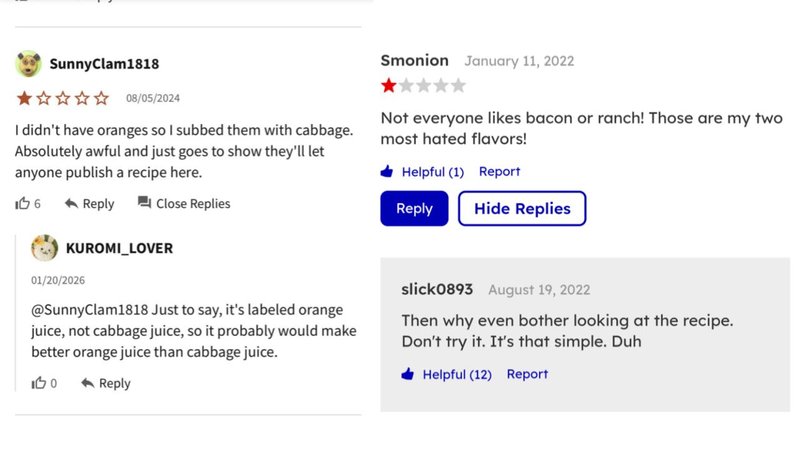 Two recipe reviews.