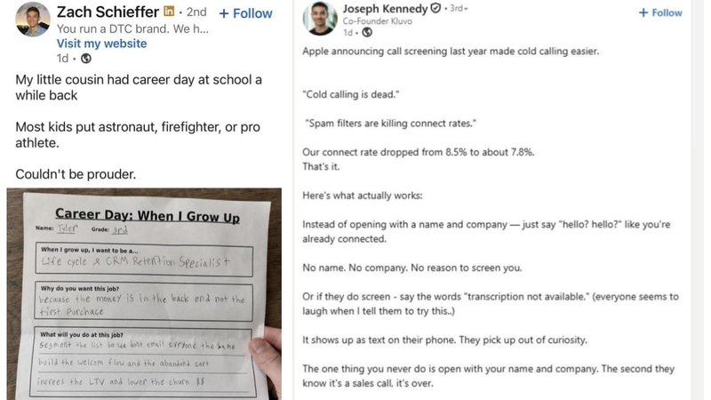 Two LinkedIn posts.