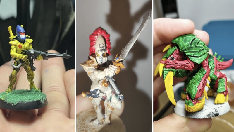 Three Questionably Painted Warhammer Figures.