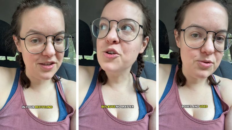 Three screenshots from itsmekatevee's viral video showing hr speaking to the camera in her car.