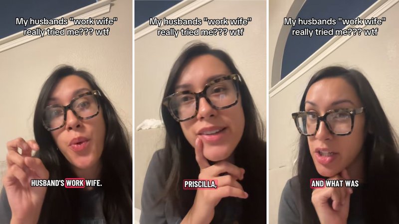 Three screenshots of the viral TikTok, showing a woman talking to the camera.