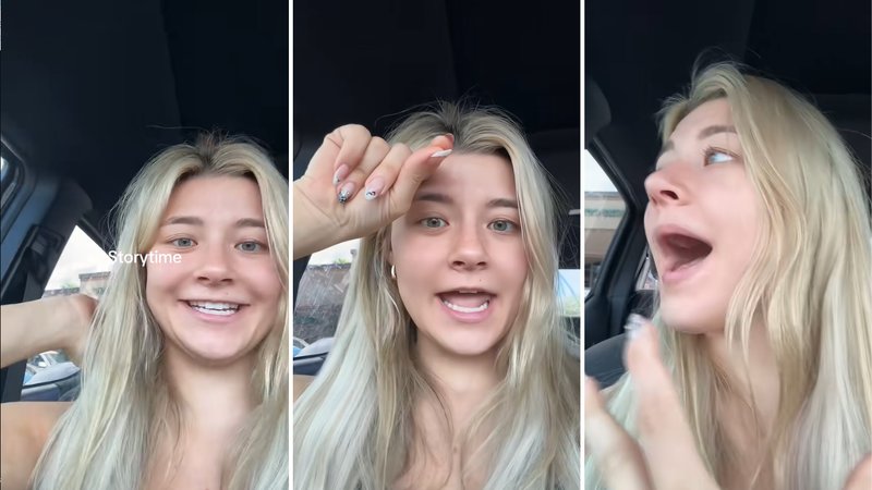 Three screenshots of Hailey Marshall’s viral video, showing her talking to the camera in a car.