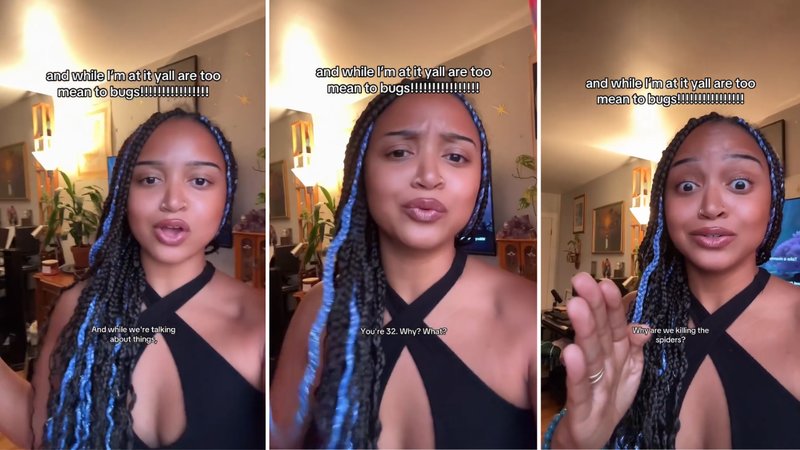 Three screenshots of Sage Rose’s video, showing her speaking to the camera.