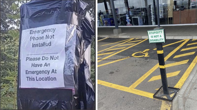 Two examples of funny signs with backstories.
