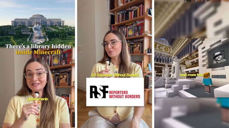 Three screenshots from Chloe Cotter’s viral video, showing her talking to the camera, sometimes accompanied by Minecraft footage.