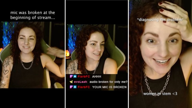 Three screenshots from Megan Ciafre’s viral video, showing her speaking to the microphone and looking confused.