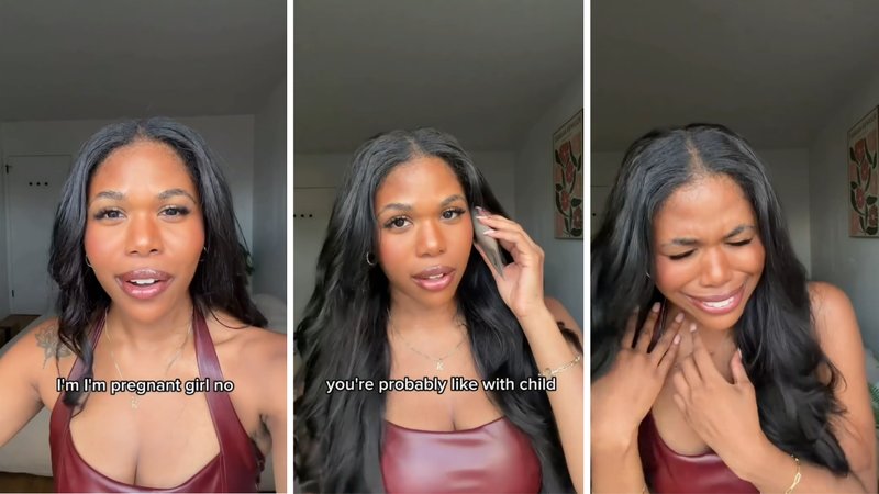 Three screenshots from Kaylen Does Stuff’s viral video, showing her speaking to the camera.