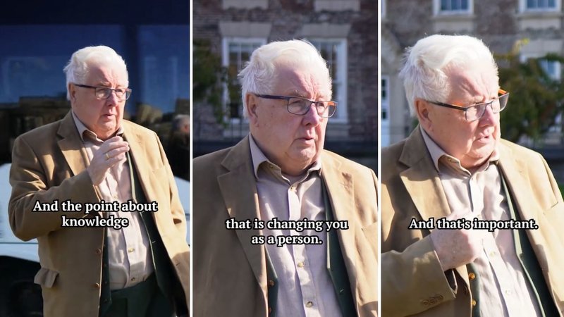 Three screenshots from Evan Bnormal’s viral video, showing him interviewing Professor Douglas Davies.
