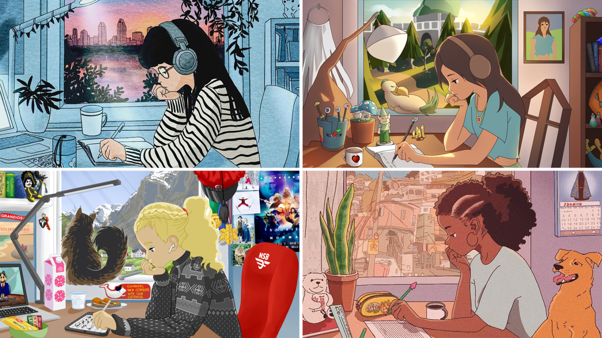Lofi Study Girl redraws and fan art image examples.