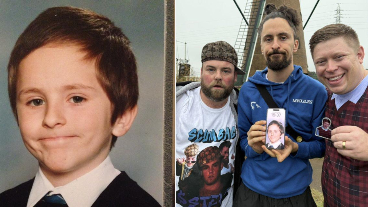 The "Awkward White People Smile" meme and an image of David "Vuj" Vujanic with other meme celebs.