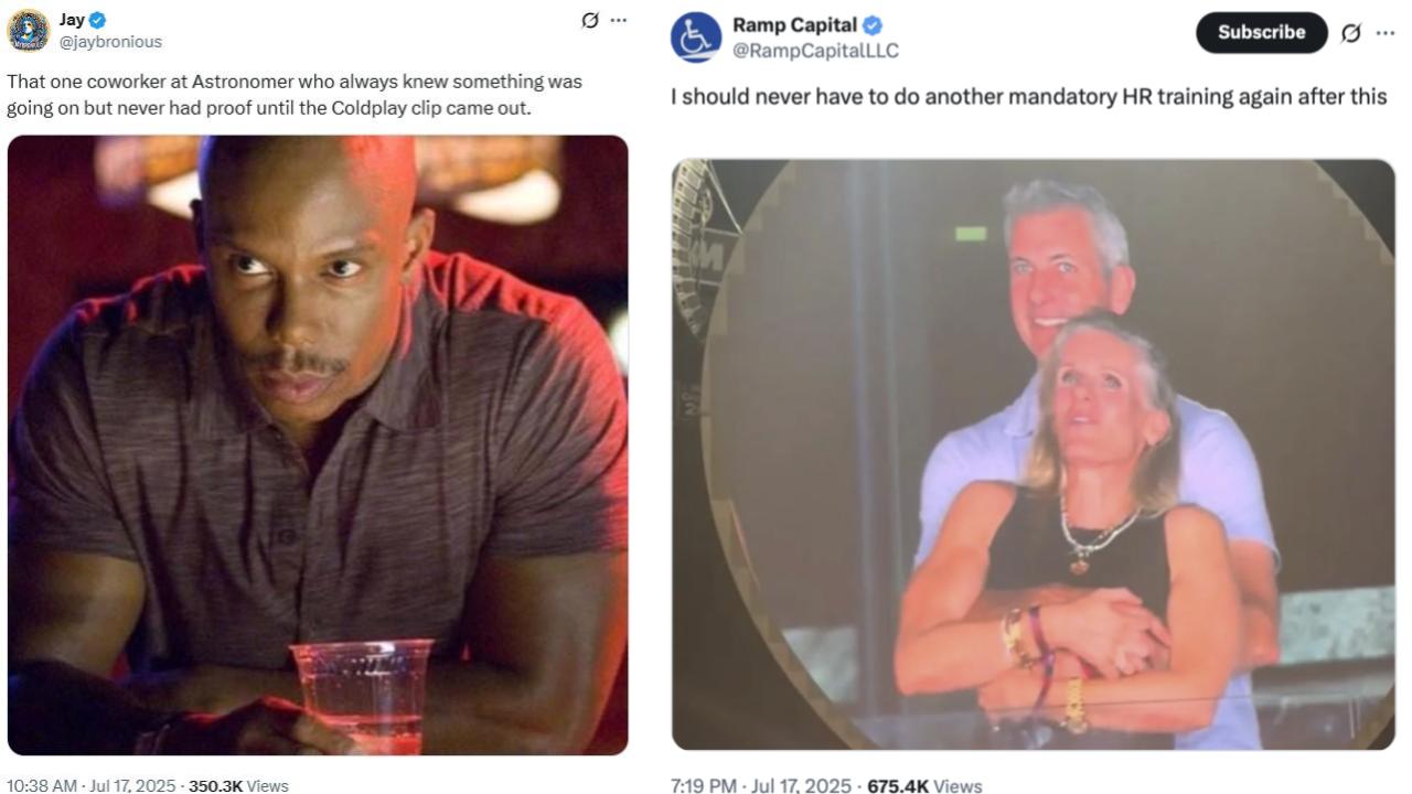 Two images of Astronomer CEO affair memes.