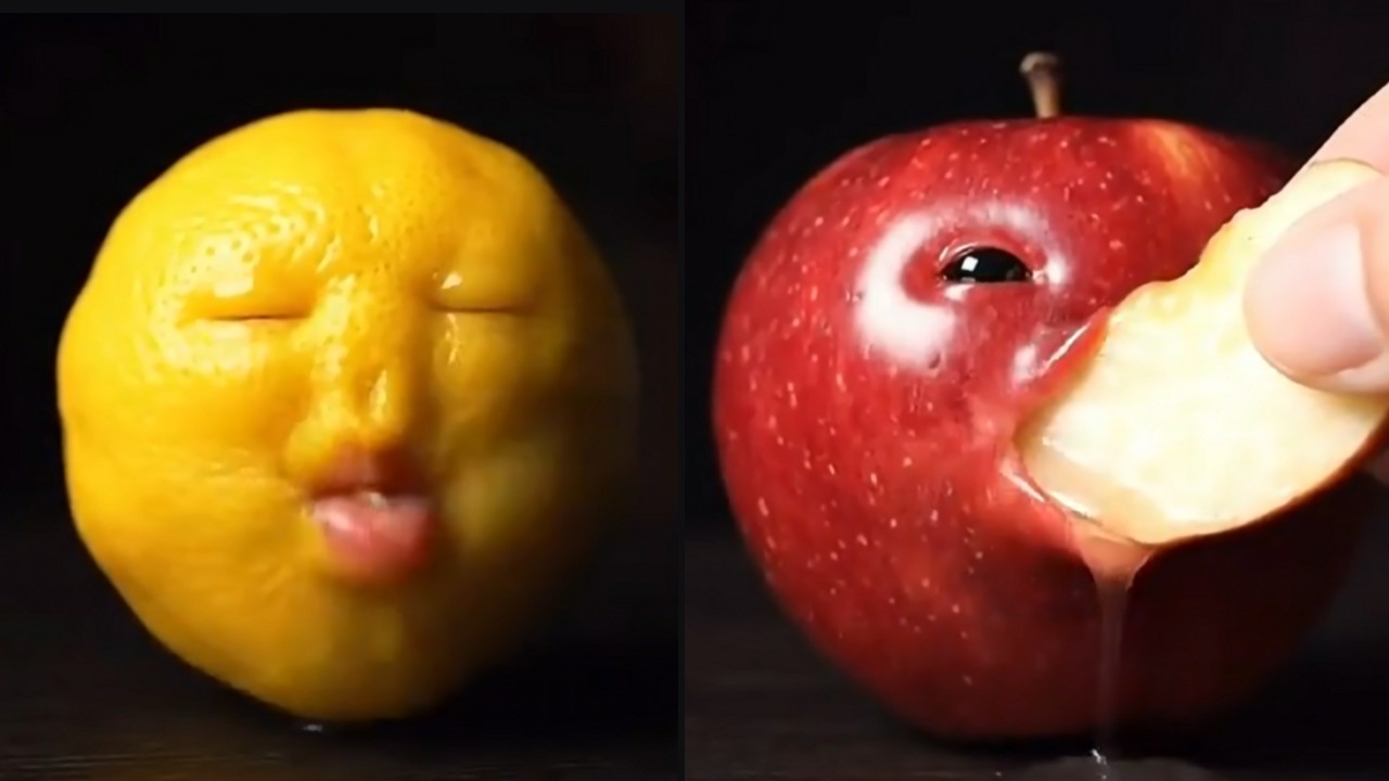 Two examples of fruits eating themselves / Fruits Eating Fruit memes explained.