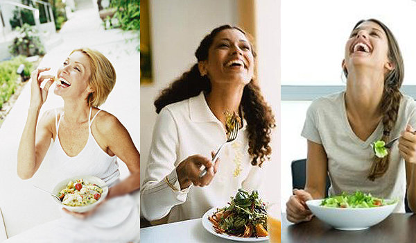 Multiple-women-laughing-with-salad