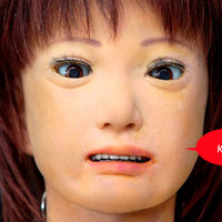 uncanny valley example of an ultra realistic mannequin with a creepy smile and life like doll-eyes 