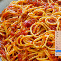 Copypasta right clicking on a picture of spaghetti pasta with tomato sauce and cheese and selecting the copy function