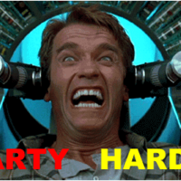 Party Hard Party Hard meme showing Arnold Schwarzenegger screaming.