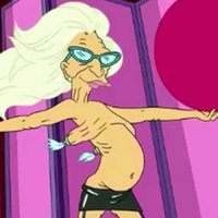 ...While I Play Unfitting Music Futurama's professor Farnsworth shirtless and wearing titty tassels and a wig