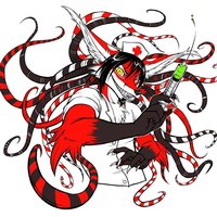 red and black fox fursona in a nurse uniform holding a syringe