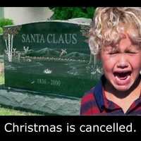 Christmas is cancelled | Picture of a child crying in front of Santa Claus' headstone 
