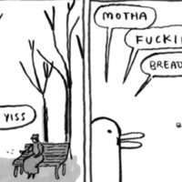 Aww Yiss Two panel comic of a duck getting excited for food | Aw yiss. Motha. Fuckin. Bread crumbs.