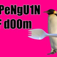 Katy t3h PeNgU1N oF d00m the penguin of doom holding a spork