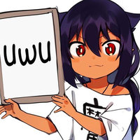 uwu Anime girl holding up a sign that reads "uwu"