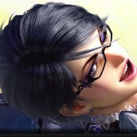 Bayonetta - Overhead shot from behind with Bayonetta looking back and half winking at the viewport