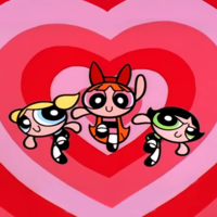 The Powerpuff Girls The Powerpuff girls in front of a hearts background