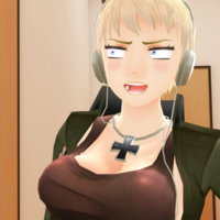 3D anime character looking angrily at a door