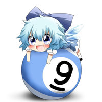 Cirno Chibi anime character with blue hair on top of a billiard ball.