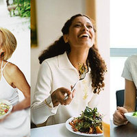 Women Laughing Alone With Salad