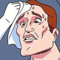 cartoon man wiping sweat from his forehead