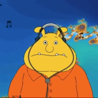 Binky Listens To Binky wearing headphones